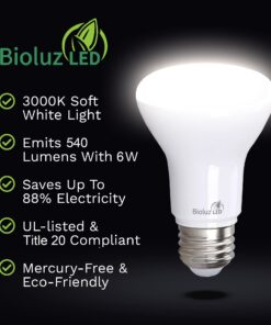 Bioluz LED 4 Pack BR20 LED Bulb 3000K Bright Soft White 6W = 50 Watt Replacement 90 CRI 540 Lumen Indoor/Outdoor UL Listed CEC Title 20 Compliant (Pack of 4) Soft White 3000k 4 Count (Pack of 1) 8 71ztych9z L