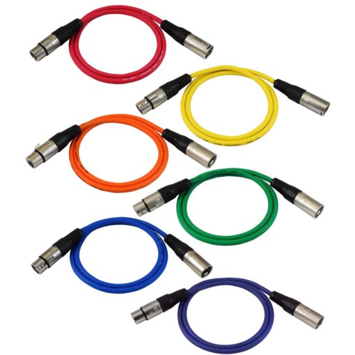 GLS Audio 3ft Patch Cable Cords - XLR Male to XLR Female Color Cables - 3' Balanced Snake Cord - 6 Pack 3 Ft. Multicolored