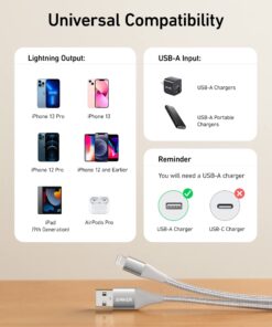 Anker iPhone Charger Cable 10 Foot, Powerline+ II Lightning Cable, (10 ft MFi Certified) Extra Long iPhone Charging Cord Compatible with iPhone SE 11 Pro Max Xs XR X 8 7 6S, iPad 8 and More (Silver) 10ft Silver 24 71zveOYXT6L