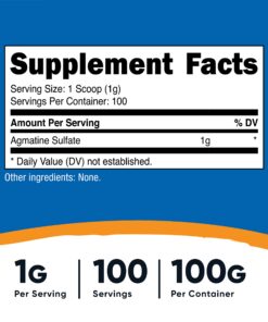 Nutricost Agmatine 100 Grams - Pure Agmatine Powder 100 Servings (Agmatine Sulfate) Unflavored (No Flavor Added) 100 Servings (Pack of 1) 6 71zwGEphM1L