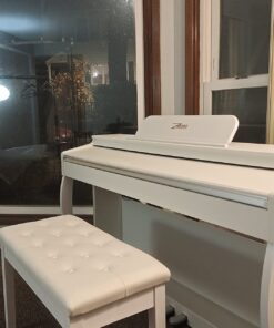 HOMCOM Piano Bench, Duet Piano Chair with Faux Leather Padded Cushion and Wooden Frame, Button Tufted Keyboard Bench, White Country White 61 71zwJEkweL