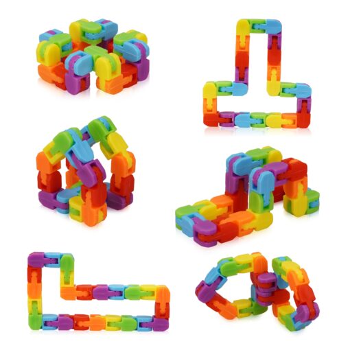 Ganowo Rainbow Fidget Toys Wacky Tracks Snap Click for Kids Students School Finger Sensory Snake Cube Toys Christmas Fidgets Class Gifts for Adults Children Stress Relief ADD ADHD Autism