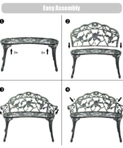 Giantex Outdoor Garden Bench Iron Patio Benches for Outdoors, Porch Bench Chair with Curved Legs Cast Aluminum Rose Antique Style, Green Antique Green 20 71zyEXalifL