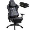 Dowinx Big and Tall Gaming Chair with Footrest, High Back Ergonomic Office Chair with Comfortable Headrest and Lumbar Support, 4D Armrests Computer Chair for Adults, Pu Leather, Black