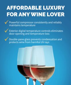 NewAir Compressor Wine Cooler Refrigerator in Stainless Steel | 33 Bottle Capacity | Freestanding or Built-In | UV Protected Glass Door with Lock and Handle 14 81 0456aZTL