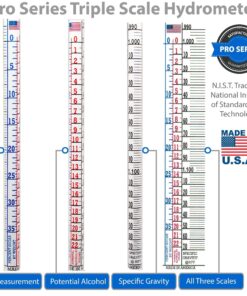 Brewing America American-Made Specific Gravity Hydrometer Alcohol ABV Tester - Pro Series Fermentation Testing Homebrew: Beer, Wine, Cider, Mead - Triple Scale Hydrometer 12 81 0A2SzsuL