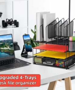 Marbrasse Desk Organiser Drawer, 4-Tier Mesh Desk File Organiser,5 Vertical File Holders and 2 Pen Holders, Multifunction Desktop Organizer,Desk Organizers and Accessories for Home Office Mesh Vertical File Folder - 01 22 81 1RqA61jL