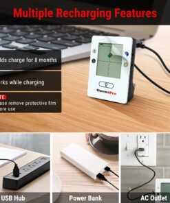 ThermoPro TP25 500ft Wireless Bluetooth Meat LCD Thermometer with 4 Temperature Probes Smart Digital Cooking BBQ Thermometer for Grilling Oven Food Smoker Thermometer, Rechargeable 4 Probes 36 81 4YX0hWYL