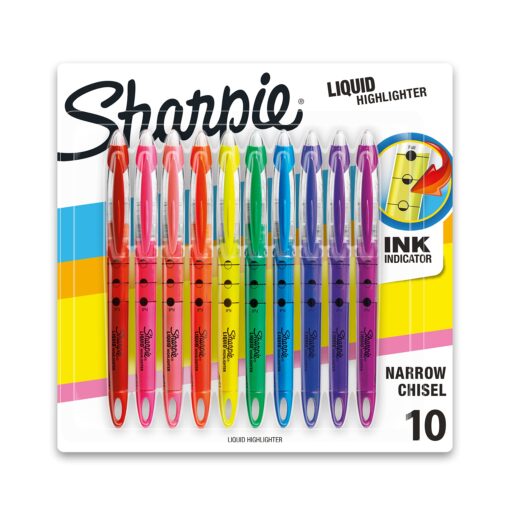 SHARPIE Liquid Highlighter, Chisel Tip Highlighters, Assorted Colors, 10 Count 10ct Assorted