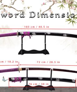 Handmade Japanese Samurai Katana Sword 41 inch 1095 High Carbon Steel/Damascus Folded Steel Full Tang Katana for Man Gift Cosplay Decoration Self Defense Black,Purple 13 81 AQl2PLDL