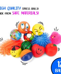 Neliblu 12 pcs Stress Balls for Kids and Adults, 6.5x6x3.2 inches - Bulk Anxiety Relief Toys - Set of Relaxing Sensory Squeeze Puffer Balls - Calming Fidget Squishy - Funny Small Spiky Squishies Pack size - 12 14 81 AdMA1PmL