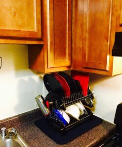 Home Basics Plastic 2-Tier Dish Drainer Rack, Air Drying and Organizing Dishes, Side Mounted Cutlery Holder, Black 20 81 AwpEGHDL