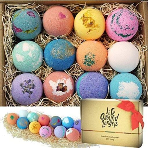 LifeAround2Angels Bath Bombs Gift Set 12 USA made Fizzies, Shea & Coco Butter Dry Skin Moisturize, Perfect for Bubble Spa Bath. Handmade Birthday Mothers day Gifts idea For Her/Him, wife, girlfriend Best Selling