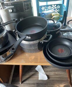 T-fal Ultimate Hard Anodized Nonstick Cookware Set 17 Piece Oven Safe 400F, Lid Safe 350F Pots and Pans, Dishwasher Safe Black 17-Piece 48 81 DdmBEHL