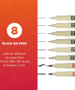 SAKURA Pigma Micron Fineliner Pens - Archival Black Ink Pens - Pens for Writing, Drawing, or Journaling - Assorted Point Sizes - 8 Pack 8 Count (Pack of 1) Ink Pen Set 23 81 F0ePRkML