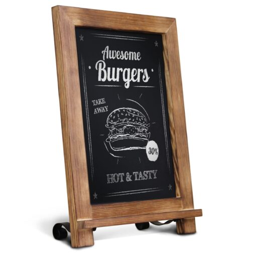 HBCY Creations Rustic Torched Wood Tabletop Chalkboard with Legs/Vintage Wedding Table Sign/Small Kitchen Countertop Memo Board/Antique Wooden Frame (9.5” x 14” Inches) (Torched Brown) 2- Torched Brown 9.5" x 14"