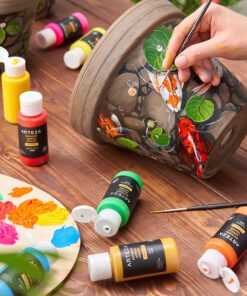 ARTEZA Outdoor Acrylic Paint Set, 20 Colours, 59 ml Bottles, with Storage Box, Rich Pigments, Multi-Surface Paints for Rock, Wood, Fabric, Leather, Paper, Crafts, Canvas and Wall Painting 20 x 59ml (2 fl oz) Outdoor 27 81 Gz fl 3L