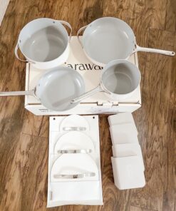 Caraway Nonstick Ceramic Cookware Set (12 Piece) Pots, Pans, 3 Lids and Kitchen Storage - Non Toxic, PTFE & PFOA Free - Oven Safe & Compatible with All Stovetops (Gas, Electric & Induction) - Cream 40 81 H31kAupL