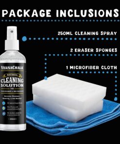 Alternative view of VersaChalk 100% Natural Chalkboard Cleaner Spray and Eraser Kit (250 mL) - Remove Liquid Chalk Marker Ink from Chalk Board Signs, Whiteboard, Dry Erase Marker Board, and Blackboard 1 Count (Pack of 1)
