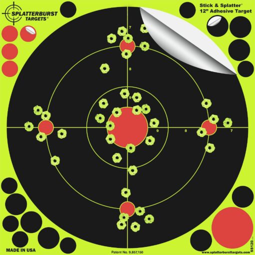 Splatterburst Targets -12 inch Stick & Splatter Self Adhesive Shooting Targets - Gun - Rifle - Pistol - Airsoft - BB Gun - Pellet Gun - Air Rifle - Made in USA 50 pack