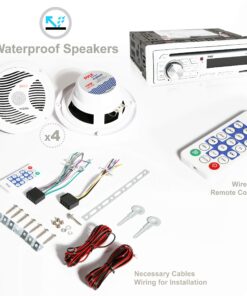 Pyle Marine Stereo Receiver Speaker Kit - In-Dash LCD Digital Console Built-in Bluetooth & Microphone 6.5” Waterproof Speakers (4) w/ MP3/USB/SD/AUX/FM Radio Reader & Remote Control -PLCDBT85MRW 11 81 It8iNm6L