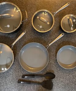 GreenPan Swift Healthy Ceramic Nonstick, 12 Piece Cookware Pots and Pans Set, Stainless Steel Handles, PFAS-Free, Dishwasher Safe, Oven Safe, Black Saucepan Set 30 81 Jn5dXaKL