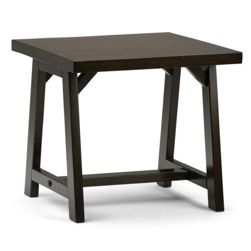 SIMPLIHOME Sawhorse SOLID WOOD 22 inch wide Square Modern Industrial End Side Table in Dark Chestnut Brown, for the Living Room and Bedroom End Table