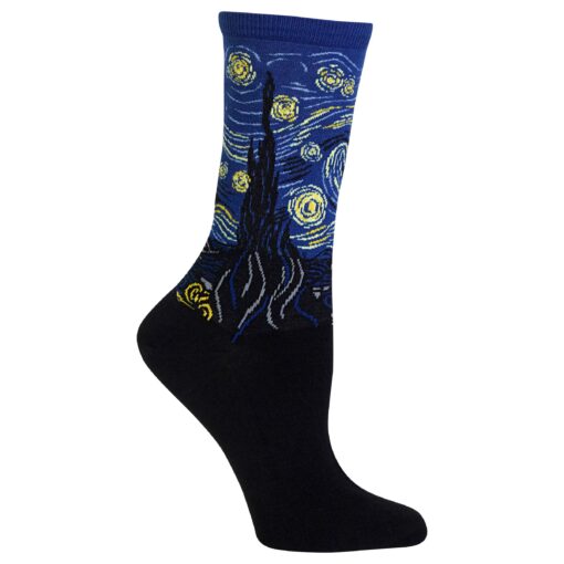 Hot Sox Women's Fun Famous Paintings Crew Socks-1 Pair Pack-Cool & Artistic Gifts 4-10 Starry Night (Royal Blue)