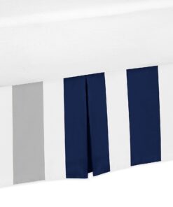 Navy Blue, Grey and White Crib Bed Skirt Dust Ruffle for Boys Stripe Collection Baby Bedding Sets
