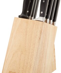 Amazon Basics 9-Piece Premium Kitchen High-Carbon Stainless-Steel Blades with Pine Wood Knife Block Set, Black Traditional Handle Design 23 81 S9XPMvbL