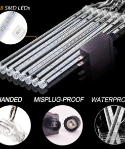 OMGAI LED Meteor Shower Rain Lights - Waterproof Drop Icicle Snow Falling Raindrop 30cm 8 Tubes Cascading Lights for Wedding Xmas Home Décor, Blue 12 81 SiaA yGL