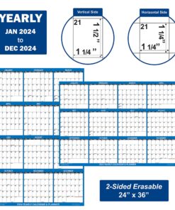 24" x 36" SwiftGlimpse 2024 Wall Calendar Erasable Large Wet & Dry Erase Laminated 12 Month Annual Yearly Wall Planner, Reversible, Horizontal/Vertical, Navy 11 81 Uv6O6MyL