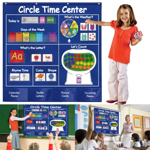 KIKIGOAL Circle Time Center Classroom Pocket Chart Educational Pocket Chart Teaching Materials Learning Calendar Weather Counting Letter Color Shape etc