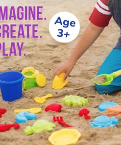 Click N' Play Beach Toys for Kids 3-10 - 18pc Sand Toys Including Sand Buckets for Kids with Sifter, Watering Can, Rake, 4 Hand Tools, 10 Sand Molds & Mesh Beach Toy Bag - Sandbox Toys for Toddlers 18 pc Beach set 20 81 cavJLlsL
