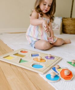 Melissa & Doug Deluxe Jumbo Knob Wooden Puzzle - Geometric Shapes (8 pcs) - Wooden Peg Chunky Baby Puzzle, Preschool Learning Puzzle, Wooden Puzzle Board For Toddlers Ages 1+ English Only 21 81 hHGpMKL 1