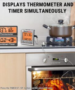 ThermoPro TP16S Digital LCD Meat Thermometer for Cooking and Grilling, BBQ Food Thermometer with Backlight and Kitchen Timer, Grill Temperature Probe Thermometer for Smoker, Barbecue, Oven, Cookware Light Silver 36 81 lJidhJeL