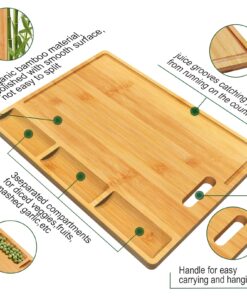 Cutting Boards,Large Bamboo Chopping Board, Built-In 3 Compartments And Juice Grooves, Charcuterie Board for Kitchen Counter Meat (Butcher Block) Cheese, Vegetables,Bread (17 x 12.6") XL 17 x 12.6" 18 81 lZnhhTrL