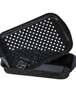 Granite Ware 3 Piece Multiuse Set (Speckled Black) Enamelware Bake, Broiler Pan and Grill - With Rack Suitable for Oven, direct on Fire. 17 81 laDjAHzL