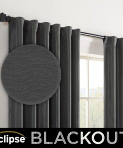 Eclipse Fresno Modern Blackout Thermal Rod Pocket Window Curtain for Bedroom (1 Panel), 52" x 84", Dark Blue 52 in x 84 in 21 81 mPEQY0zL