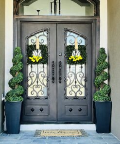 Home Boxwood Wreath-16.5-Inch Square UV Resistant Artificial Spring, Summer, Fall or Winter Outdoor/Indoor Wreaths for Front Door by Pure Garden, 16.5x3, Green 28 81 mnUDletL