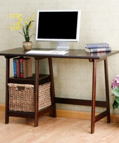 SEI Furniture Langston Spacious A Frame 2 Fixed Shelves Desk, Espresso 26 81 o0VdMsBS