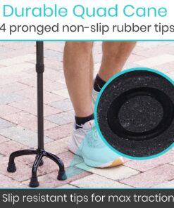 Vive Carbon Fiber Quad Cane - Ultra Lightweight Walking Stick For Men, Women - Adjustable Ergonomic Grip Handle - Nonslip Four Prong Rubber Tips For Right, Left Stability Support - Mobility Travel Aid Black 12 81 oPKAJQRL