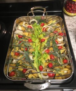 Cuisinart Multiclad Pro Triple Ply Stainless Cookware 16-inch Roasting Pan Skillet, Rectangular Roaster w/Rack 25 81 onuzT0eL