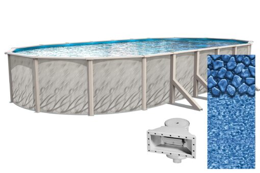 Wilbar Meadows Reprieve 15-Foot-by-24-Foot Oval Above-Ground Swimming Pool | 52-Inch Height | Resin Protected Steel-Sided Walls | Bundle with 25 Gauge Overlap Liner and Widemouth Skimmer 15' x 24' Oval