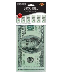 $100 Bill Pennant Banner Party Accessory (1 count) (1/Pkg) 1 $100 Bill Pennant Banner 9 81 pWNIXlyL