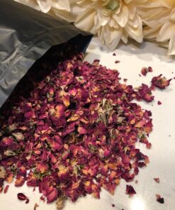 Dried Rose Petals and Rose Buds - Red - 1 Pound Edible Flowers - Use in Tea, Baking, Making Rose Water, Crafting, Wedding Confetti - Included Sample Bottle of Rose Absolute Essential Oil - by bMAKER 45 81 paL tYgL