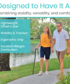 Vive Walking Cane - Ergonomic Offset Patented Hand Grip - Lightweight Adjustable Walking Aid for Men, Women, Elderly - Non-Slip Tip, Sturdy Mobility Aid for Seniors, Supports Up to 250lbs (Purple) Black 17 81 qxXUmNjL