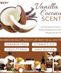 Bath and Body Gift Basket For Women and Men – 9 Piece Set of Vanilla Coconut Home Spa Set, Includes Fragrant Lotions, Extra Large Bath Bombs, Coconut Oil, Luxurious Bath Towel & More 33 81 sr5Zp cL