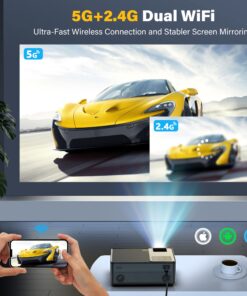 Alternative view of BIGASUO 1080P Projector 5G WiFi Bluetooth - 15000Lux 560ANSI Full HD Outdoor Movie Projector, 300" Display Support 4k Home Theater,Compatible with iOS/Android/XBox/PS4/TV Stick/HDMI Light Grey