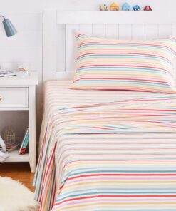Amazon Basics Kid's Rainbow Stripe Soft Easy-Wash Microfiber Sheet Set, Twin, Multi-Color Rainbow 11 81 uofXLeL